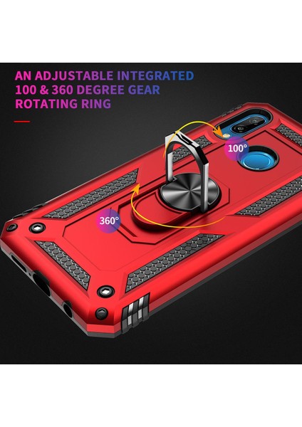 Huawei P20 Lite İçin Çift Katmanlı Halkalı Standlı ShockProof Kılıf (Yurt Dışından)