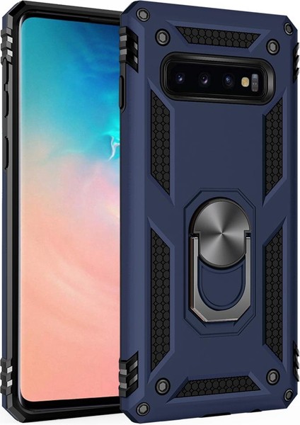 Samsung Galaxy S10 İçin Çift Katmanlı Halkalı Standlı ShockProof Kılıf (Yurt Dışından)
