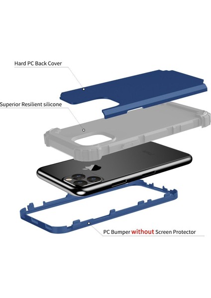iPhone 11 Pro Max İçin Pc Yumuşak Tpu Bumper 3'ü 1 Arada Koruma ShockProof Kılıf (Yurt Dışından)