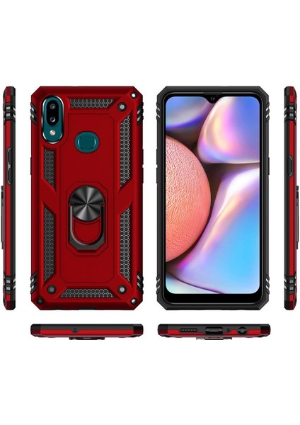 Samsung Galaxy A10S İçin Çift Katmanlı Halkalı Standlı ShockProof Kılıf (Yurt Dışından)