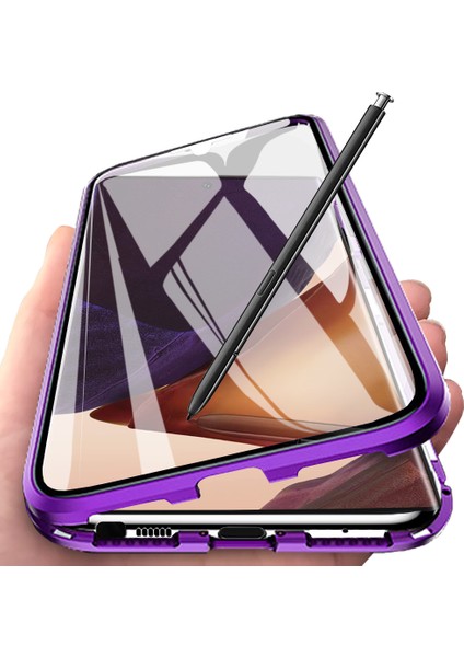 Samsung Galaxy Note 20 Ultra İçin 360 Derece Tam Koruma Şeffaf Manyetik Metal Bumper Kılıf (Yurt Dışından)