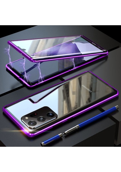 Samsung Galaxy Note 20 Ultra İçin 360 Derece Tam Koruma Şeffaf Manyetik Metal Bumper Kılıf (Yurt Dışından)