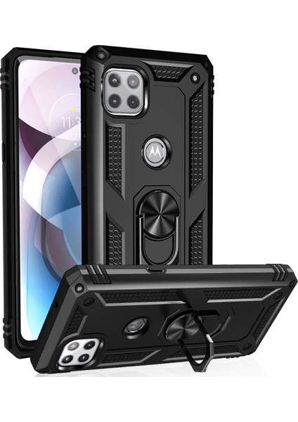 Motorola One 5G Ace İçin Çift Katmanlı Halkalı Standlı Kılıf (Yurt Dışından)
