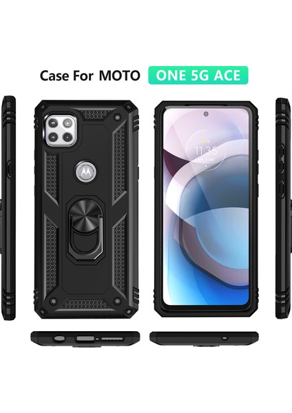 Motorola One 5G Ace İçin Çift Katmanlı Halkalı Standlı Kılıf (Yurt Dışından)