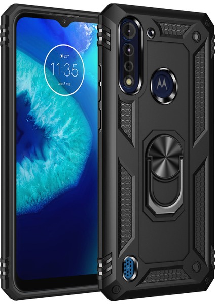 Motorola Moto G8 Power Lite İçin Çift Katmanlı Halkalı Standlı Kılıf (Yurt Dışından)