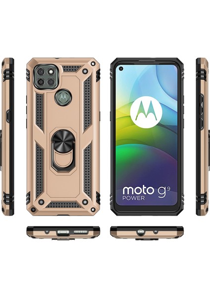 Motorola Moto G9 Power İçin Çift Katmanlı Halkalı Standlı Kılıf (Yurt Dışından)