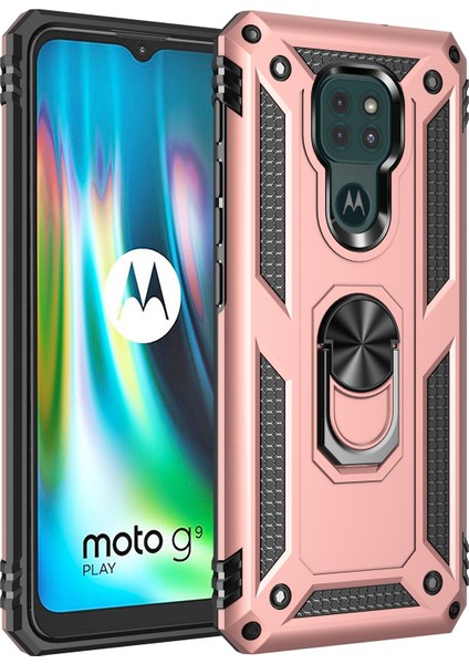 Motorola Moto G9 Play İçin Çift Katmanlı Halkalı Standlı Kılıf (Yurt Dışından)