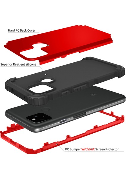 Google Pixel 5 İçin Yumuşak Silikon Pc Bumper 3'ü 1 Arada ShockProof Korumalı Kılıf (Yurt Dışından)