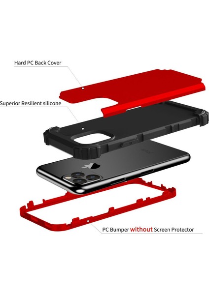 iPhone 11 Pro Max İçin Pc Yumuşak Tpu Bumper 3'ü 1 Arada Koruma ShockProof Kılıf (Yurt Dışından)
