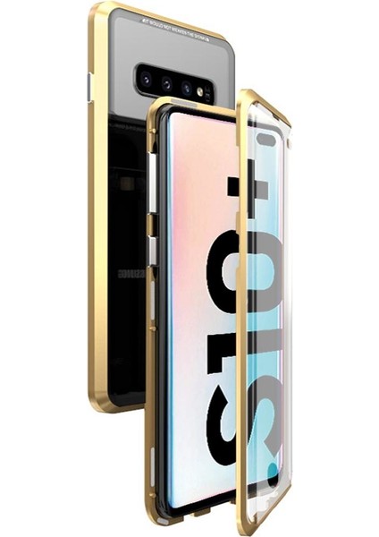 Samsung Galaxy S10 Plus İçin 360 Derece Tam Koruma Şeffaf Manyetik Metal Bumper Kılıf (Yurt Dışından)