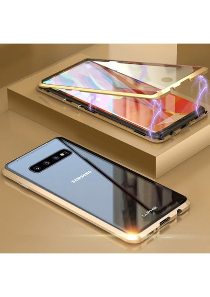 Samsung Galaxy S10 Plus İçin 360 Derece Tam Koruma Şeffaf Manyetik Metal Bumper Kılıf (Yurt Dışından)