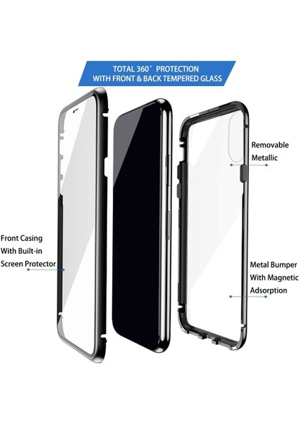 Samsung Galaxy S10 Plus İçin 360 Derece Tam Koruma Şeffaf Manyetik Metal Bumper Kılıf (Yurt Dışından)