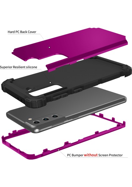 Samsung Galaxy S21 Plus 5G İçin Yumuşak Silikon Pc Bumper 3'ü 1 Arada ShockProof Korumalı Kılıf (Yurt Dışından)