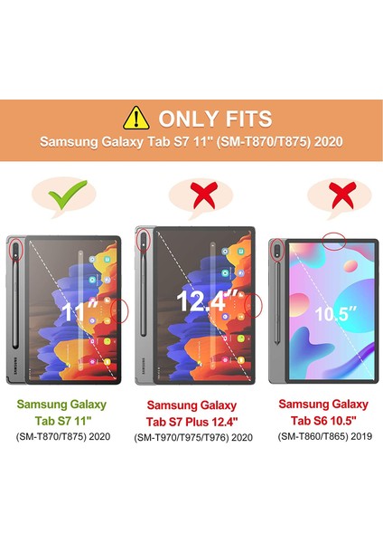 Samsung Galaxy Tab S7 11 inç 2020 SM-T870/T875/T878 İçin 3 Katmanlı Standlı Shockproof Tam Koruma Kılıf (Yurt Dışından) modelleri