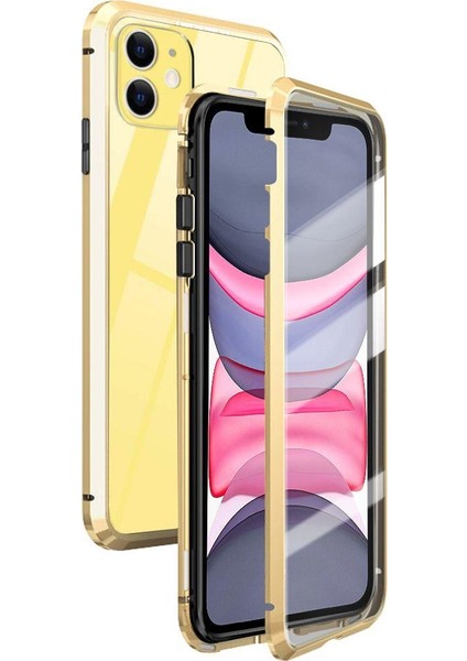 iPhone 11 İçin 360 Derece Tam Koruma Şeffaf Manyetik Metal Bumper Kılıf (Yurt Dışından)