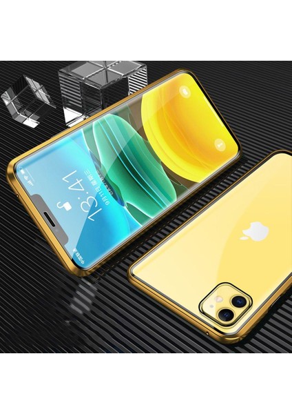 iPhone 11 İçin 360 Derece Tam Koruma Şeffaf Manyetik Metal Bumper Kılıf (Yurt Dışından)