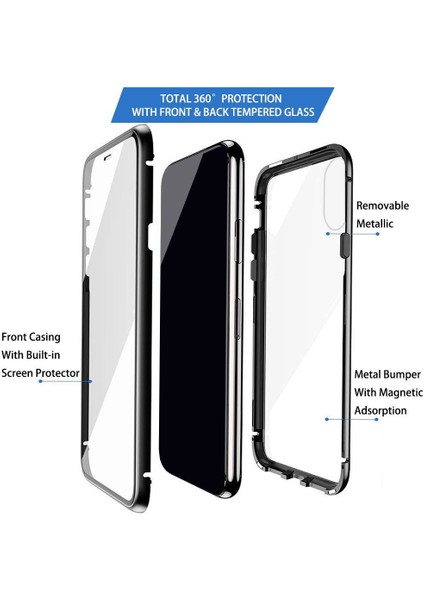 iPhone 11 İçin 360 Derece Tam Koruma Şeffaf Manyetik Metal Bumper Kılıf (Yurt Dışından)