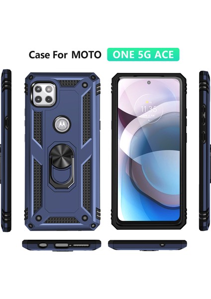 Motorola One 5G Ace İçin Çift Katmanlı Halkalı Standlı Kılıf (Yurt Dışından)