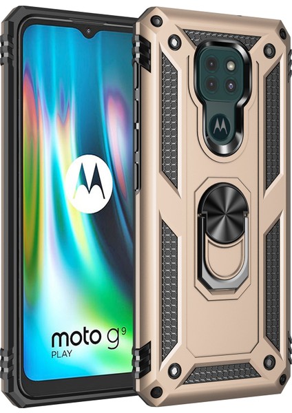 Motorola Moto G9 Play İçin Çift Katmanlı Halkalı Standlı Kılıf (Yurt Dışından)