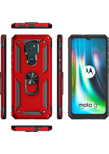 Motorola Moto G9 Play İçin Çift Katmanlı Halkalı Standlı Kılıf (Yurt Dışından)