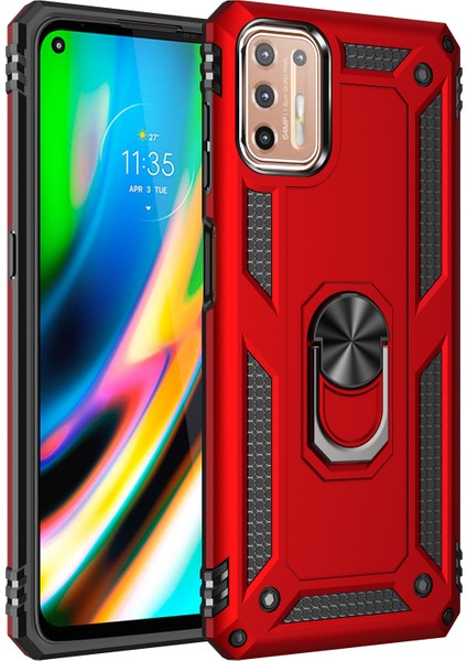 Motorola Moto G9 Plus İçin Çift Katmanlı Halkalı Standlı Kılıf (Yurt Dışından)