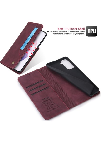 Samsung Galaxy S21 5G İçin Retro Deri Manyetik ShockProof Tpu Flip Standlı Kılıf (Yurt Dışından)