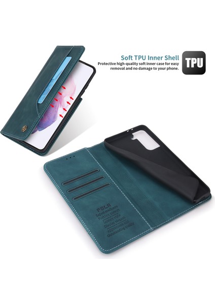 Samsung Galaxy S21 5G İçin Retro Deri Manyetik ShockProof Tpu Flip Standlı Kılıf (Yurt Dışından)