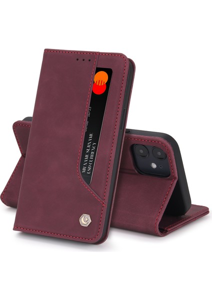 iPhone 12 Mini İçin Retro Deri Manyetik ShockProof Tpu Flip Standlı Kılıf (Yurt Dışından)