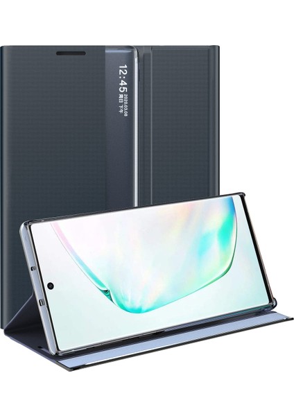 Samsung Galaxy Note 10 Plus / Note 10+ 5G İçin İnce Flip Pu Deri Pencereli Standlı Kılıf (Yurt Dışından)