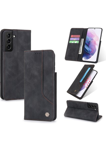 Samsung Galaxy S21 Plus 5G İçin Retro Deri Manyetik ShockProof Tpu Flip Standlı Kılıf (Yurt Dışından)