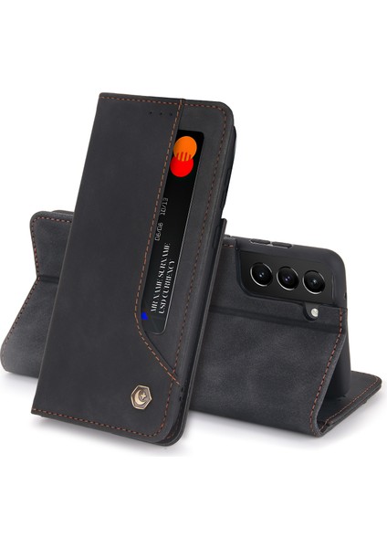 Samsung Galaxy S21 Plus 5G İçin Retro Deri Manyetik ShockProof Tpu Flip Standlı Kılıf (Yurt Dışından)