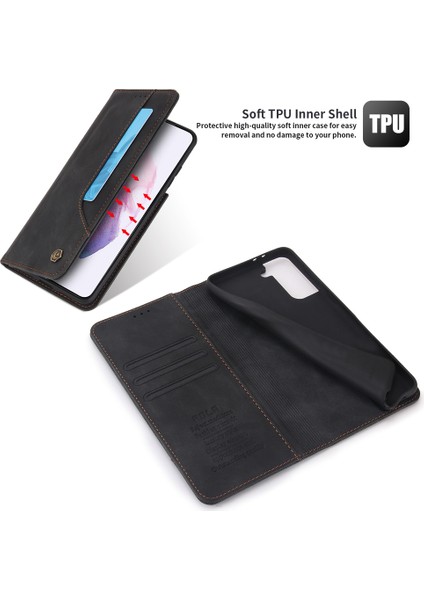 Samsung Galaxy S21 Plus 5G İçin Retro Deri Manyetik ShockProof Tpu Flip Standlı Kılıf (Yurt Dışından)