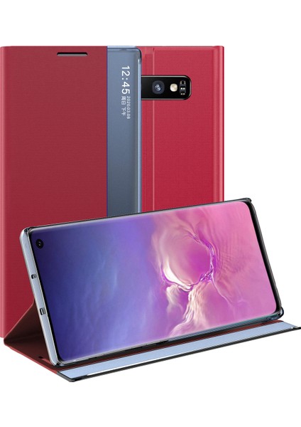 Samsung Galaxy S10 İçin İnce Flip Pu Deri Pencereli Standlı Kılıf (Yurt Dışından)