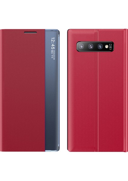 Samsung Galaxy S10 İçin İnce Flip Pu Deri Pencereli Standlı Kılıf (Yurt Dışından)