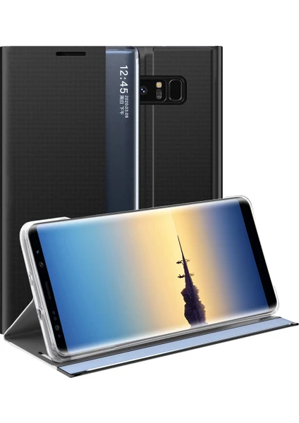 Samsung Galaxy Note 8 İçin İnce Flip Pu Deri Pencereli Standlı Kılıf (Yurt Dışından)