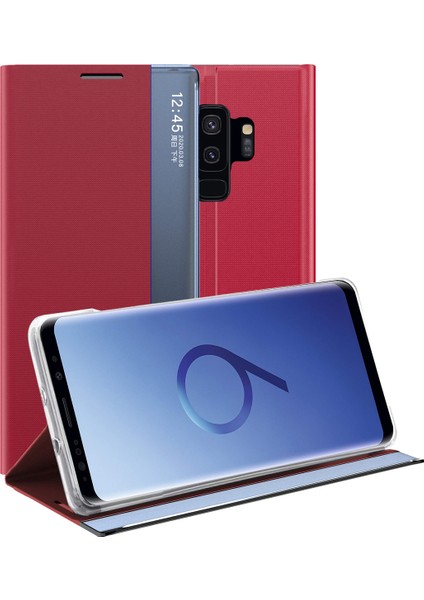 Samsung Galaxy S9 Plus İçin İnce Flip Pu Deri Pencereli Standlı Kılıf (Yurt Dışından)