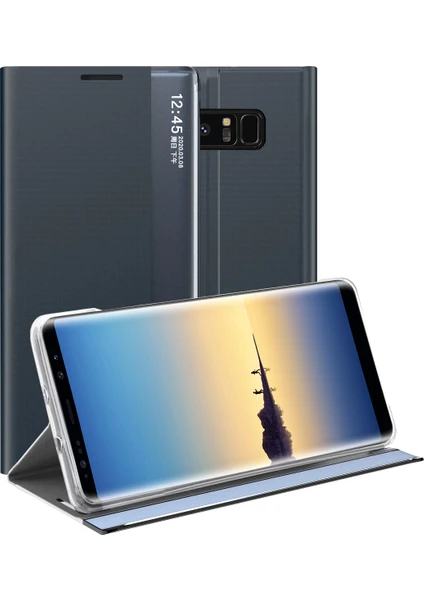 Samsung Galaxy Note 8 İçin İnce Flip Pu Deri Pencereli Standlı Kılıf (Yurt Dışından)