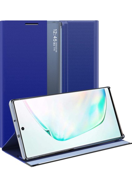 Samsung Galaxy Note 10 Plus / Note 10+ 5G İçin İnce Flip Pu Deri Pencereli Standlı Kılıf (Yurt Dışından)