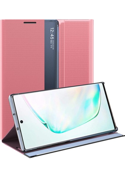 Samsung Galaxy Note 10 Plus / Note 10+ 5G İçin İnce Flip Pu Deri Pencereli Standlı Kılıf (Yurt Dışından)