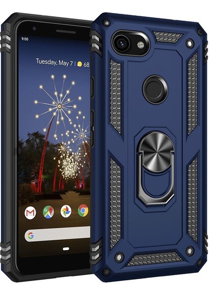 Google Pixel 3A İçin Çift Katmanlı Halkalı Standlı ShockProof Kılıf (Yurt Dışından)