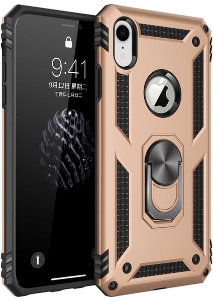 iPhone XR İçin Çift Katmanlı Halkalı Standlı ShockProof Kılıf (Yurt Dışından)