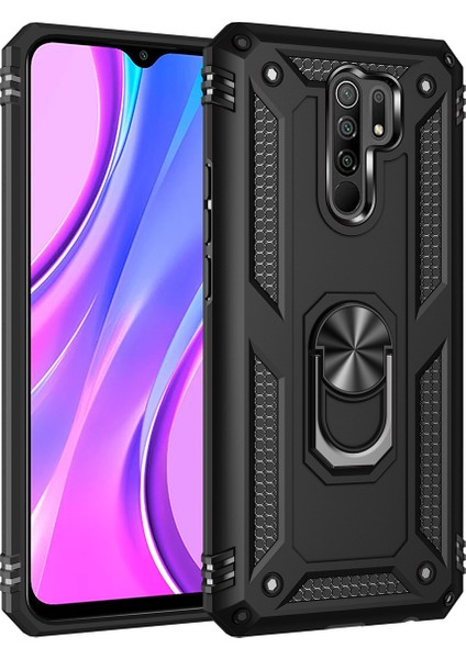 Xiaomi Redmi 9 İçin Çift Katmanlı Halkalı Standlı Kılıf (Yurt Dışından)