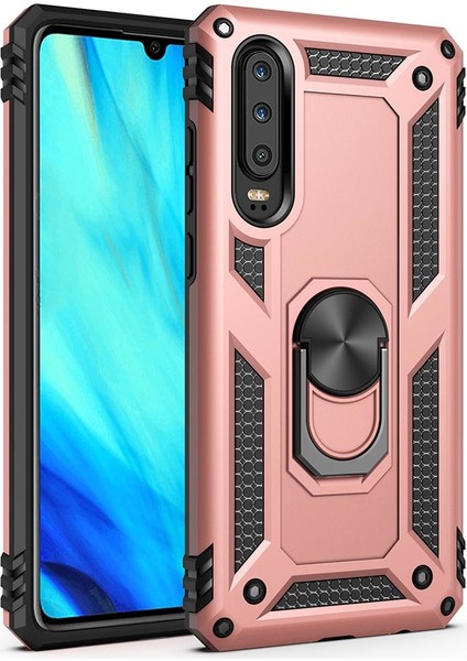 Huawei P30 İçin Çift Katmanlı Halkalı Standlı ShockProof Kılıf (Yurt Dışından)