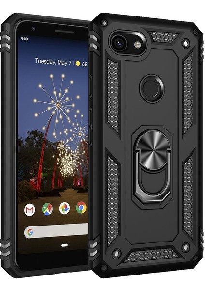 Google Pixel 3A İçin Çift Katmanlı Halkalı Standlı ShockProof Kılıf (Yurt Dışından)