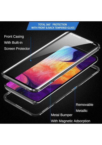 Samsung Galaxy A50 / A50S / A30S İçin 360° Koruma Tam Kaplayıcı Metal Bumper Manyetik Flip Kılıf (Yurt Dışından)