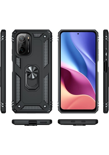 Xiaomi Poco F3 İçin Çift Katmanlı Halkalı Standlı Kılıf (Yurt Dışından)