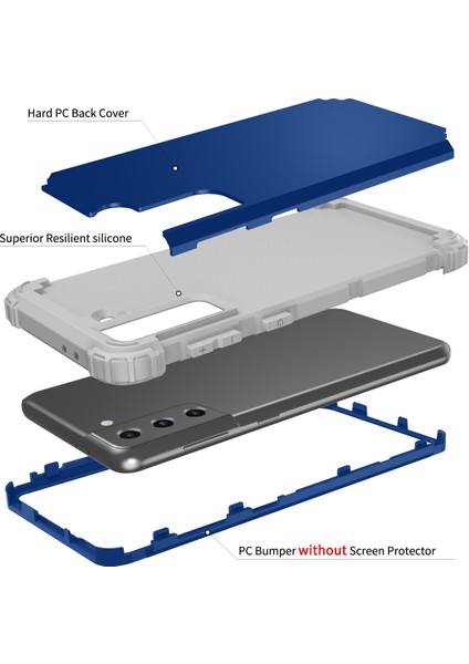 Samsung Galaxy S21 5G İçin Yumuşak Silikon Pc Bumper 3'ü 1 Arada ShockProof Korumalı Kılıf (Yurt Dışından)