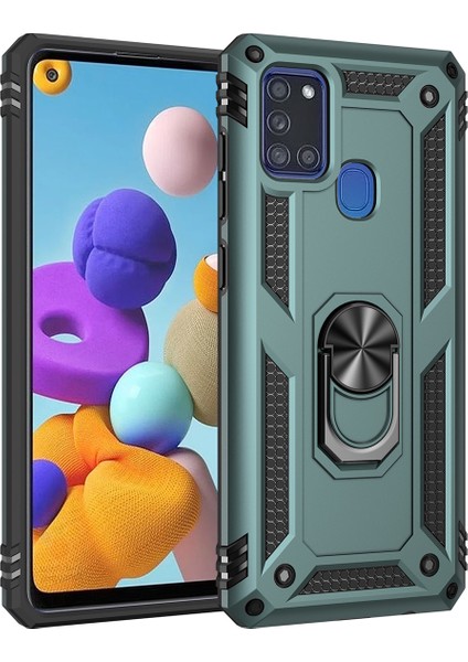 Samsung Galaxy A21S İçin Çift Katmanlı Halkalı Standlı Kılıf (Yurt Dışından)