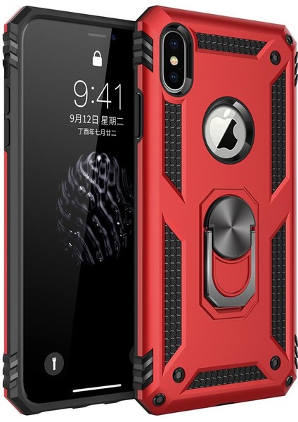 iPhone X / iPhone XS İçin Çift Katmanlı Halkalı Standlı ShockProof Kılıf (Yurt Dışından)