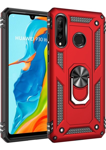 Huawei P30 Lite İçin Çift Katmanlı Halkalı Standlı Armor Kılıf (Yurt Dışından)